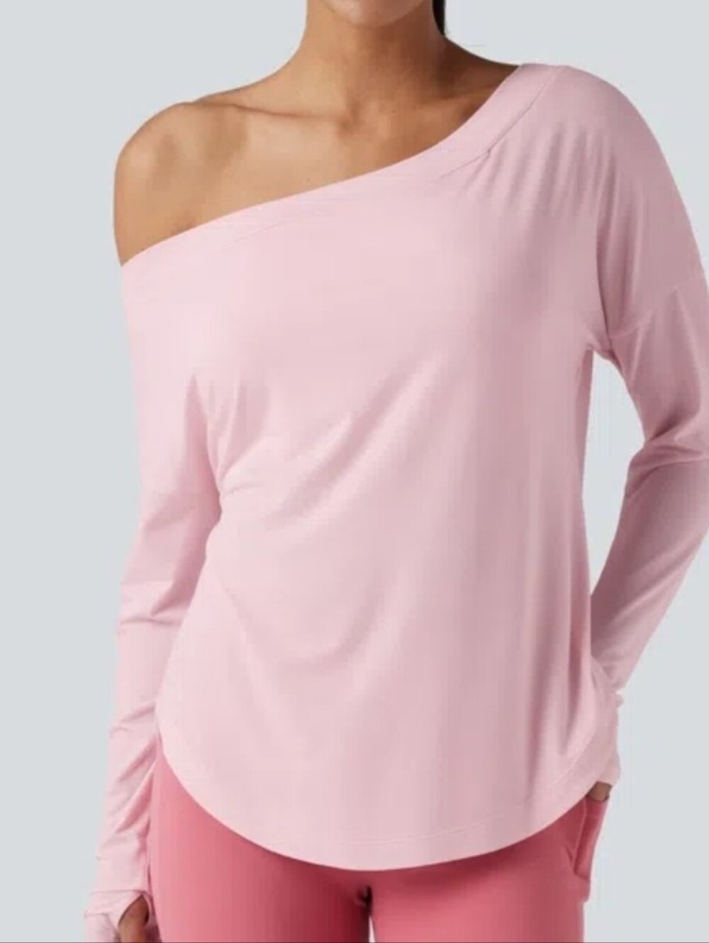 HALARA Off-Shoulder Long Sleeve Top in Light Pink